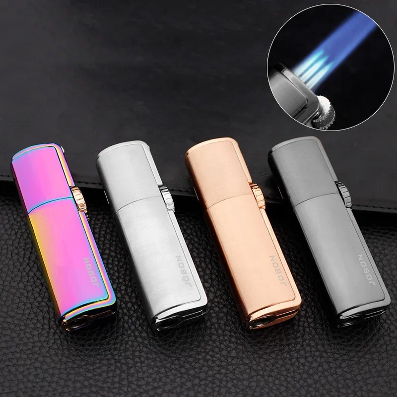 جديد Jobon واحد الثلاثي الشعلة أخف المعادن يندبروف الغاز البيوتان جت الصوان أخف 3 فوهات توربو شواء السيجار بندقية رذاذ الأدوات الرجال #2