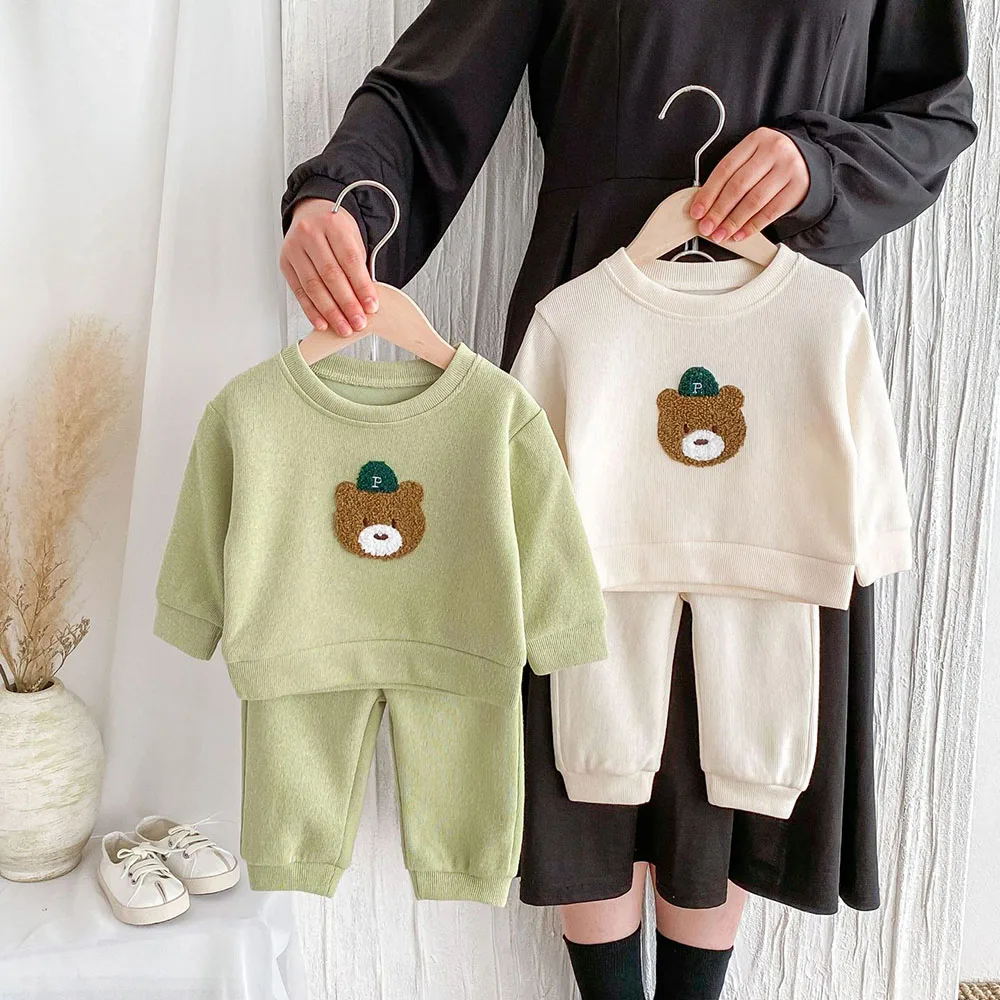 MILANCEL Kid\'s Clothes Set Autumn New Boys Cartoon Bear Hoodies Suit Unisex Tracksuit Girls\' Trendy Sports Pullover+Pants 2Pcs