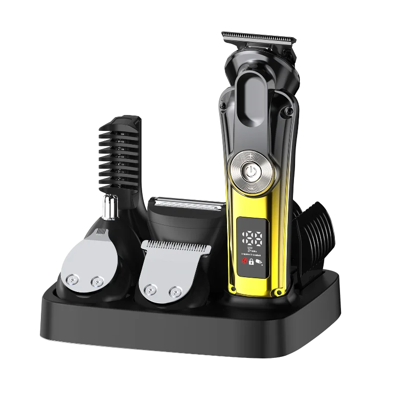 6 in 1 Hair Trimmer LCD Display Battery Level Indicator Travel Lock 2 Speed Settings Adjustable Rechargeable Portable Grooming