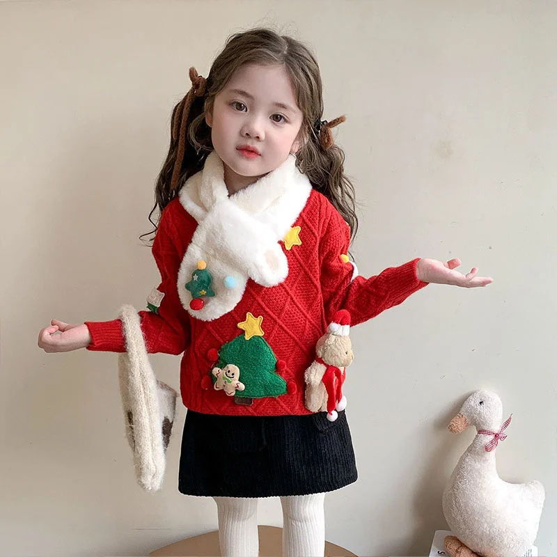 Kids Christmas Day Sweater Children Cute 3D Decoration Festival Clothes Girls Boys Outdoor Comfortable Autumn Thermal Pullover