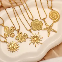 DOOYIO Starfish/Flower/Sun/Shell Pendant Necklace 18K Gold PVD Plated Stainless Steel Women Twisted Chains Necklaces Jewelry New