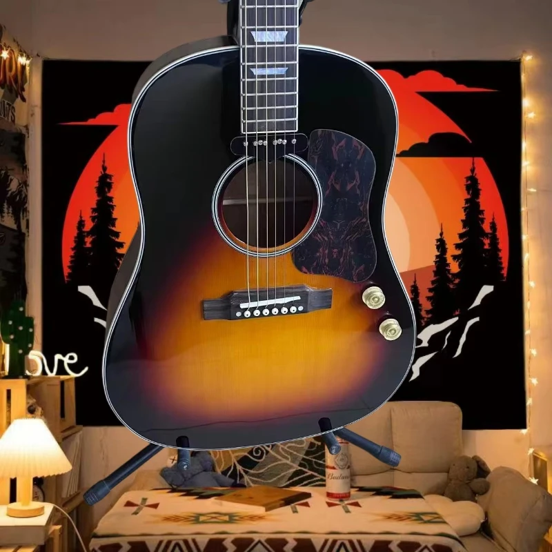 41 Inch Sunset Color J160 Acoustic Guitar with Pickup Rosewood Fingerboard Home Practice Spruce Solid Top Free Delivery