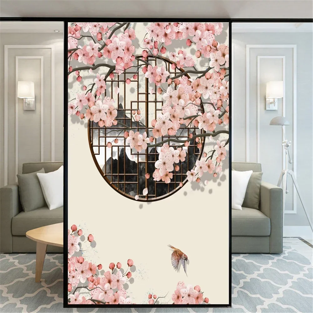 No Glue Privacy Window Film Decorative Flowers Birds Window Treatments Window Coverings Glass Sticker for Home 34