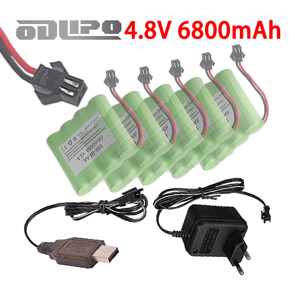 Battery Or Charger 4.8v 6800mAh AA For Rc toys Cars Tanks Robots Boats Guns Ni-MH AA 4.8v Rechargeable Battery Pack With SM Plug