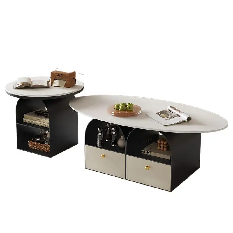 

Cream Oval Slate Coffee Table Living Room Home Light Luxury