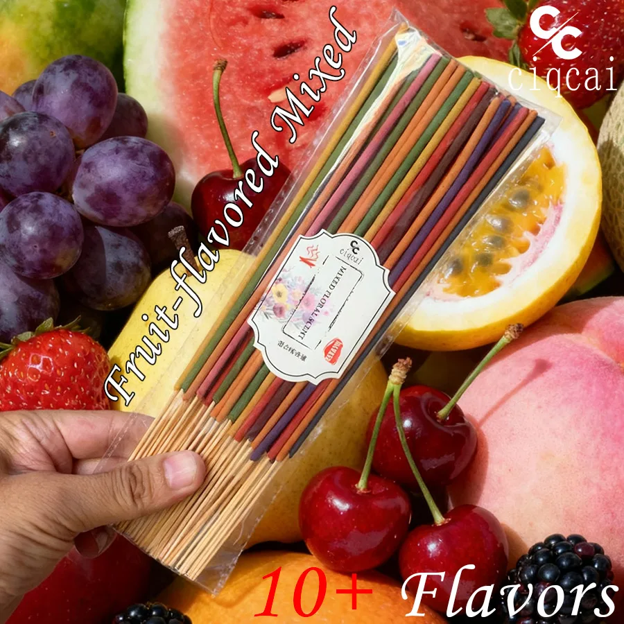 Palitos de incienso naturales con sabor a fruta, palitos de incienso hechos a mano de alta calidad de 22 cm de largo, uva, sandía, fruta de la pasión, una mezcla de cereza, fresa, pera de nieve, melocotón, manzana, mora, melón, etc. , con un aroma natural y rico, adecuado para yoga y meditación, purifica la mente y elimina la energía negativa.