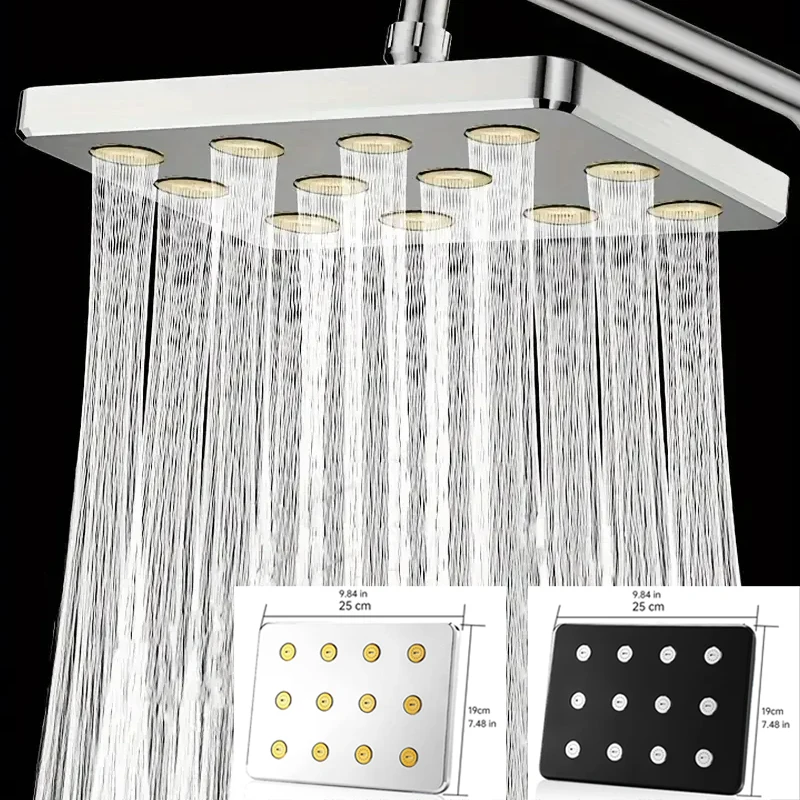 

New 1pc Bathroom High Pressure Shower Head, Silvery Plating/black Square Shower Head, Daily Fixed Shower Spray For Bathroom