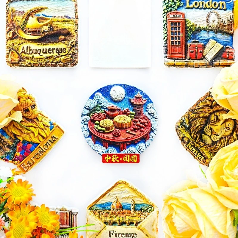 Mid-Autumn Festival Reunion Fridge Magnet - 3D Mooncake & Lantern Decor Family Blessing Gift Chinese Tradition