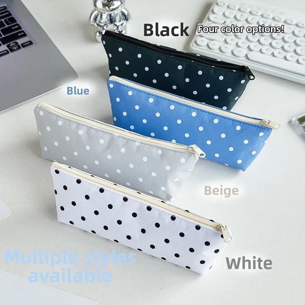 New Polka Dot Pencil Case Zipper Closure Single Layer Pencil Pouch Large Capacity Stationery Bag School Supplies