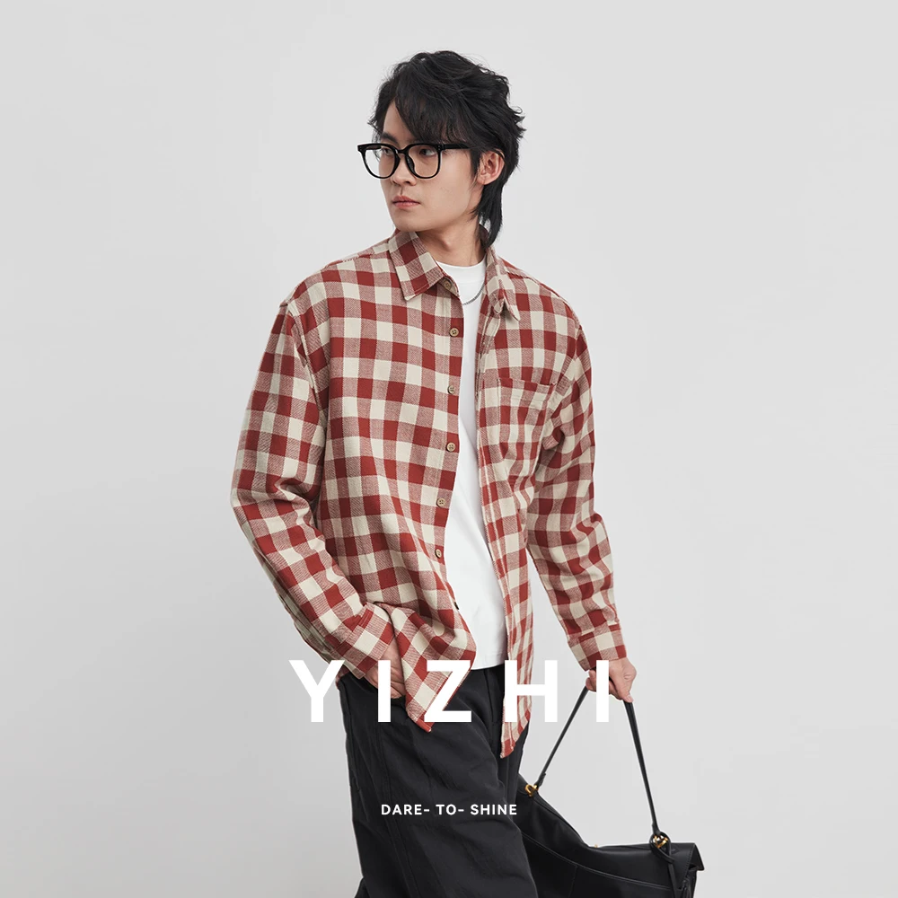 

100% Cotton Classic Plaid Shirt 2026 Spring New Men's Retro Loose Outdoor Commuting Lazy Long-Sleeved Top Jacket