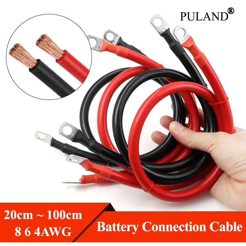 8AWG 6AWG 4AWG Battery Inverter Cable Stranded Pure Copper Cord Solar Power UPS Car Connection Wire with M8 Lug Terminals
