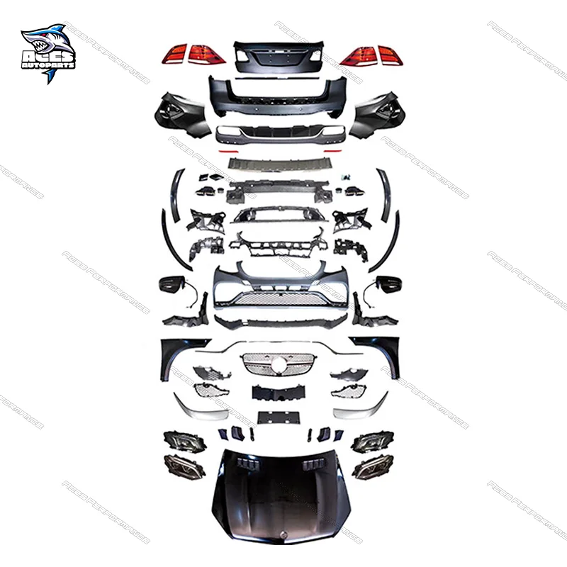 New Arrived Car Body Kit for Mercedes ml W164 Upgrade 2019 W166 GLE63 AMG Car Bumpers Fenders Hood Taillight W164 Headlight