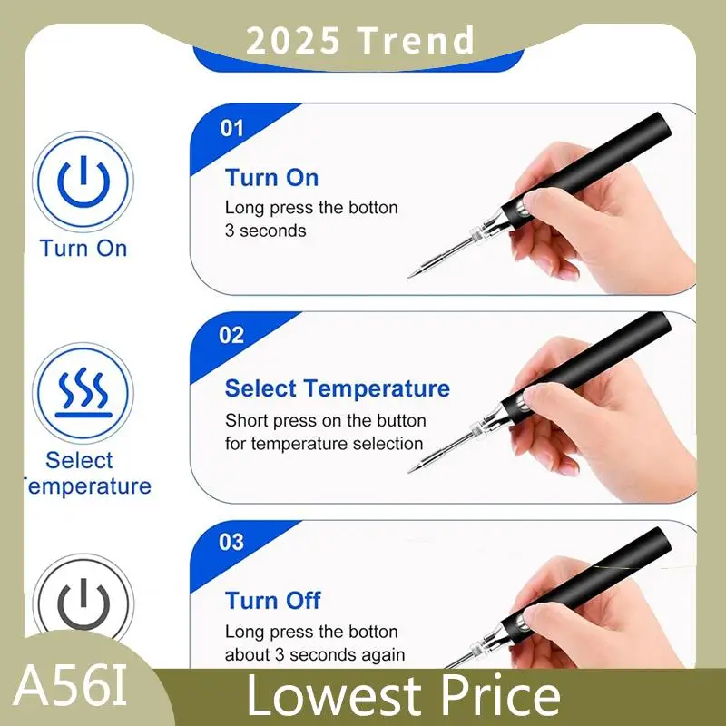 

A56I Top DIY Cordless Soldering Iron Kit, USB Rechargeable, Temperature-Adjustable Soldering Iron Tool, For Home Appliance Repai