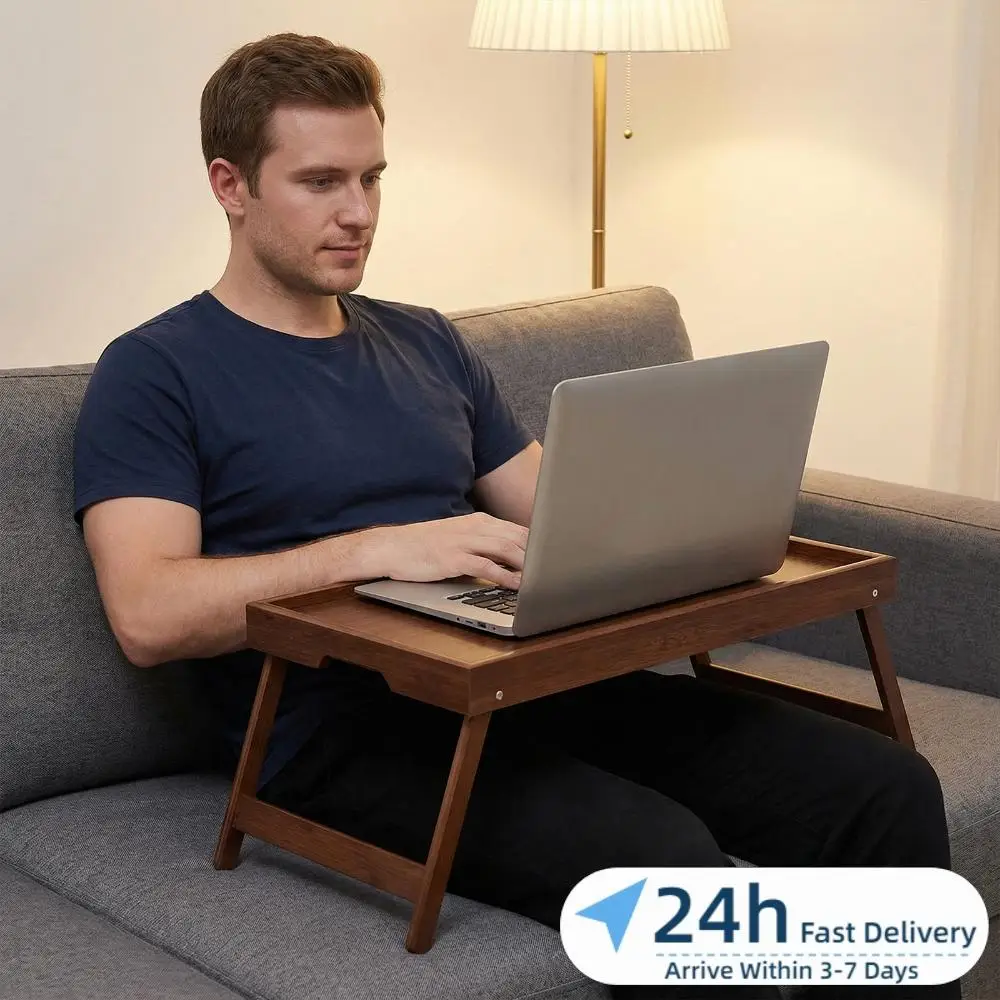 

Портативный многофункциональный бамбуковый поднос для завтрака со складными ножками, поднос для завтрака в постели, для подачи еды на диване, для еды, работы и чтения