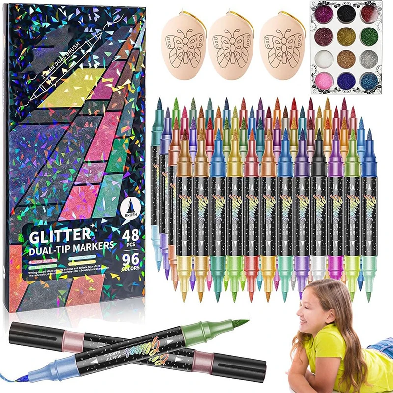 

24/48/72/96 цветов Маркеры-кисти с блестками Двойной наконечник Маркеры с металлическими блестками для Карты Поделки своими руками Дудл Написание Товары для творчества