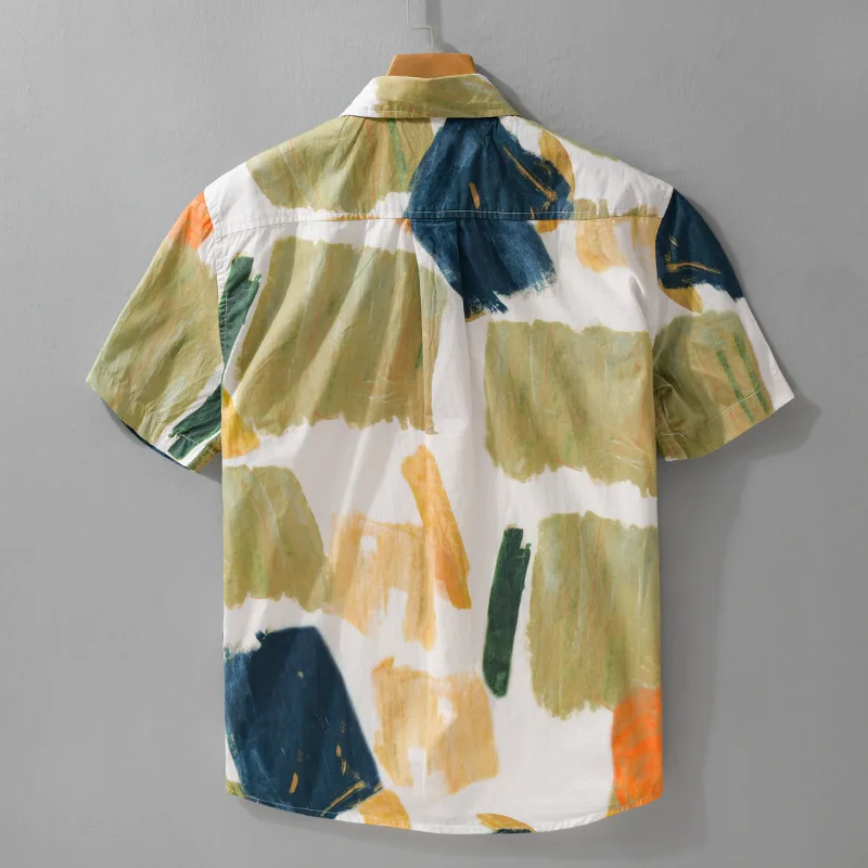 Summer New in Shirts Man Holiday Beach Hawaii Shirt Men Short Sleeve Patchwork Printed Shirt Youth Cotton Tops Fashion Clothing