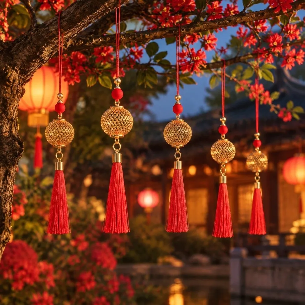 2 pcs with Tassel New Year Hanging Ornaments Lunar Sheep Year Home Decoration Lantern Shaped Pendant Lucky Blessing