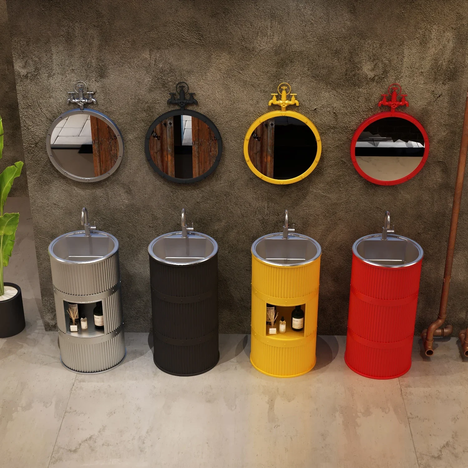 Industrial style retro washbasin round color integrated floor column creative hotel column basin