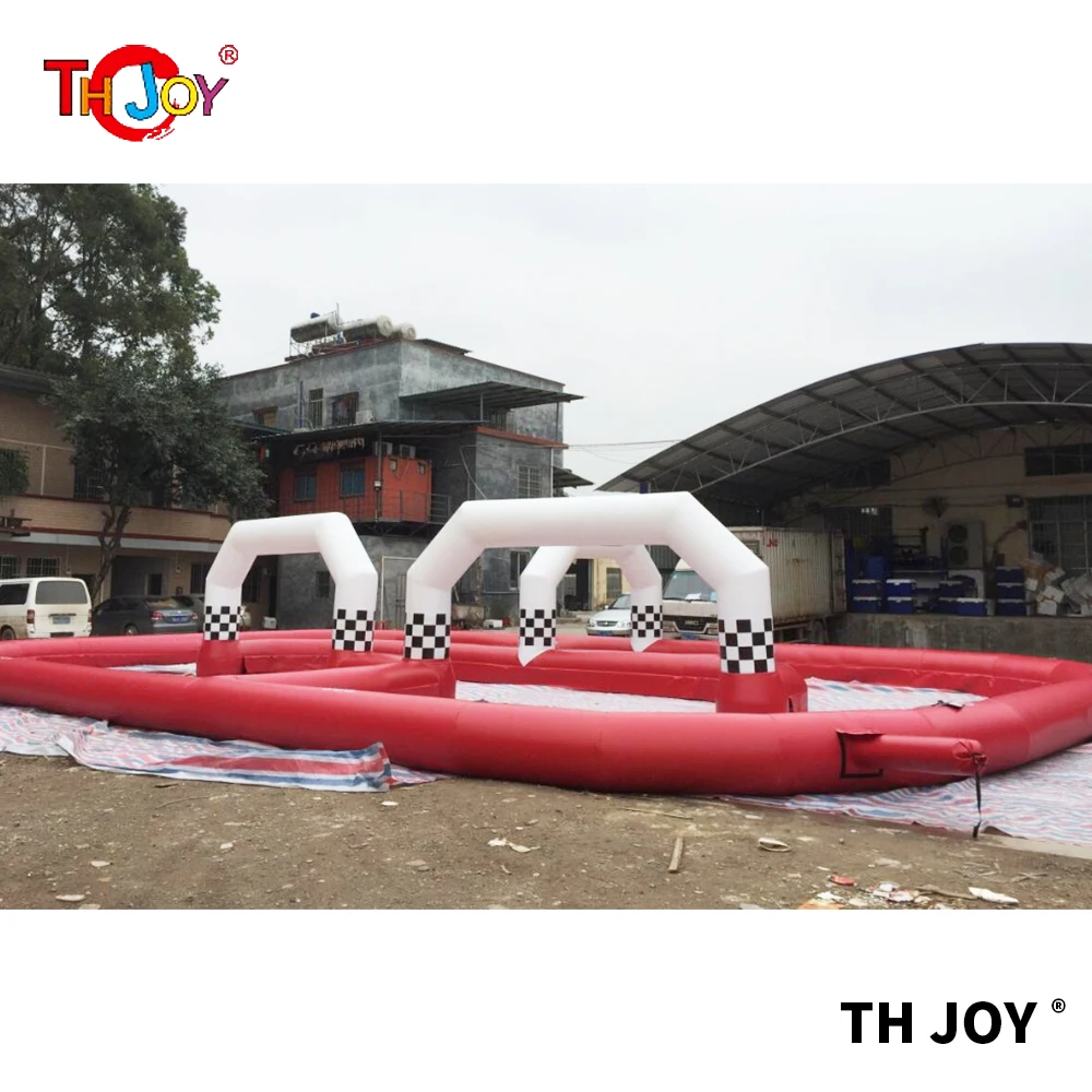 Pista de carreras inflable para go kart, pista de carreras para competición de juegos deportivos, pista de bola zorb, 20x15m