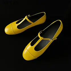 New Genuine Leather Round Toe Women's  Shoes Spring/Summer Mary Janes Simple Style Sweet Buckle Strap Beauty Lady Women Flats