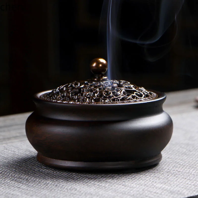 YFY  ebony solid wood household indoor aromatherapy burner high-end plate incense burner offering Buddha tea ceremony ornament