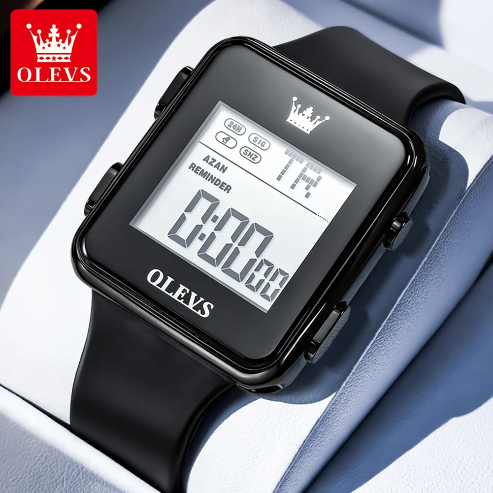 Olevs 1105 relógio masculino novo quadrado pulseira de silicone grande mostrador claro relógio elegante led calendário luminoso relógio eletrônico masculino