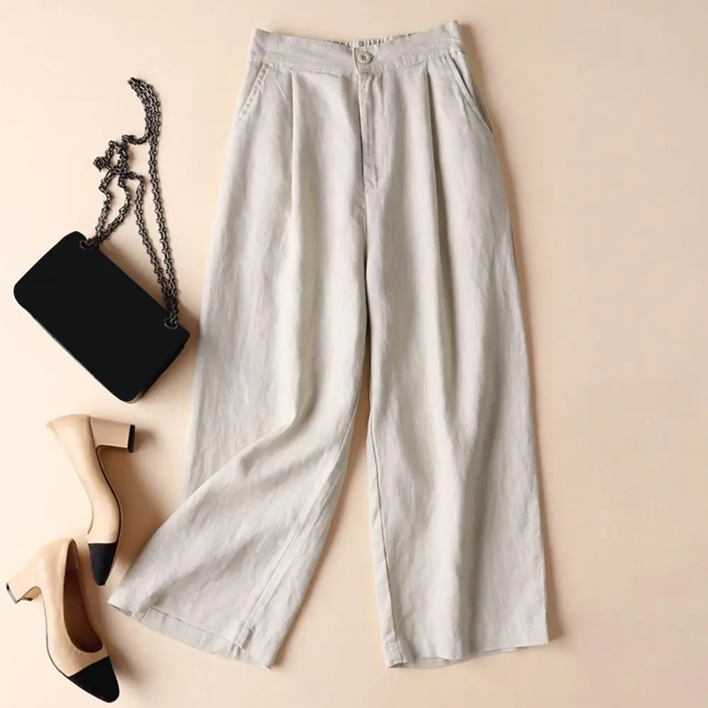 Casual Loose Fit Trousers Versatile Women Trousers Versatile Women's Casual Pants Mid-rise Elastic Waist Loose Fit for Office