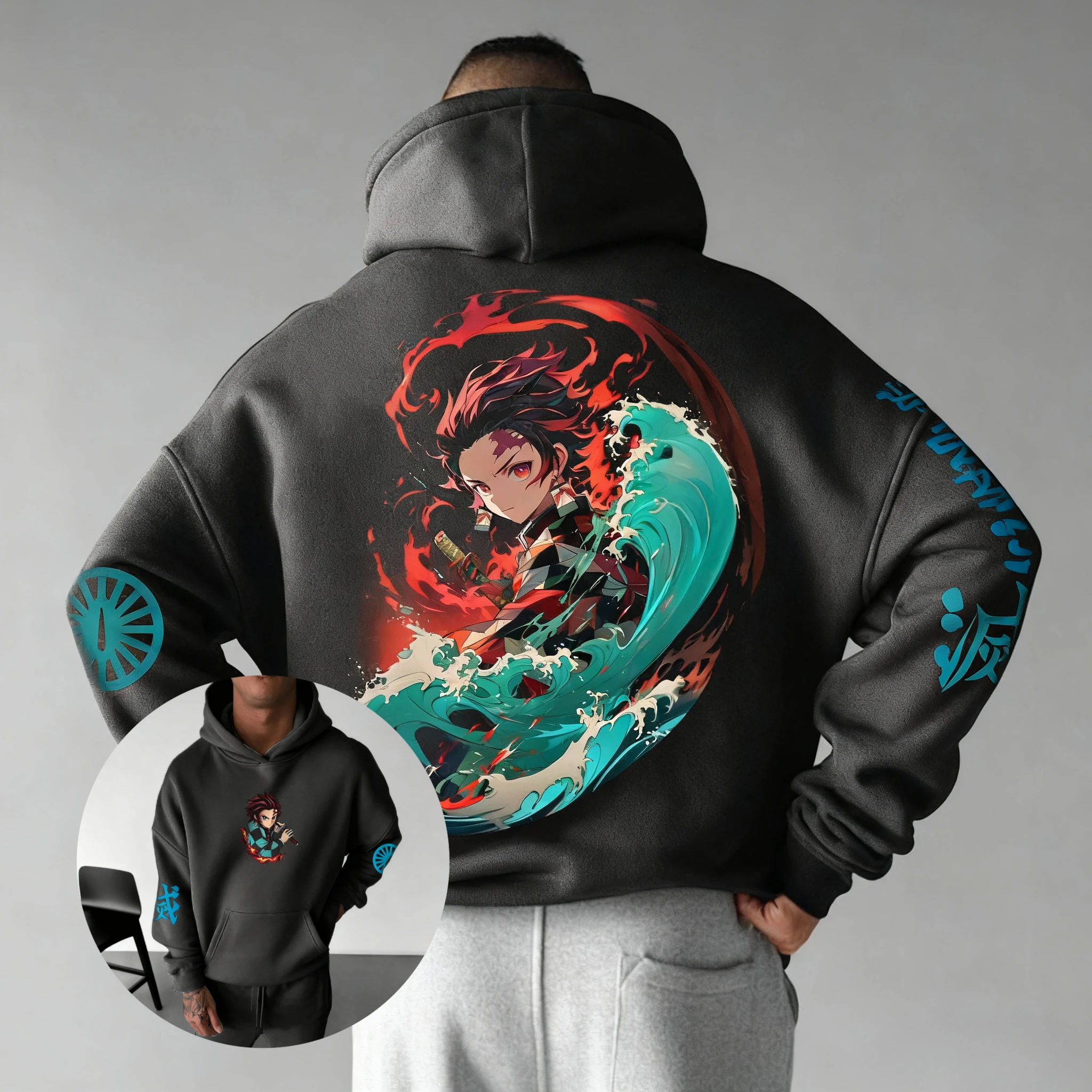 特大アニメプリントパーカー鬼滅の刃男性女性プルオーバースウェットシャツストリート長袖カジュアル秋冬 Y2k トップス