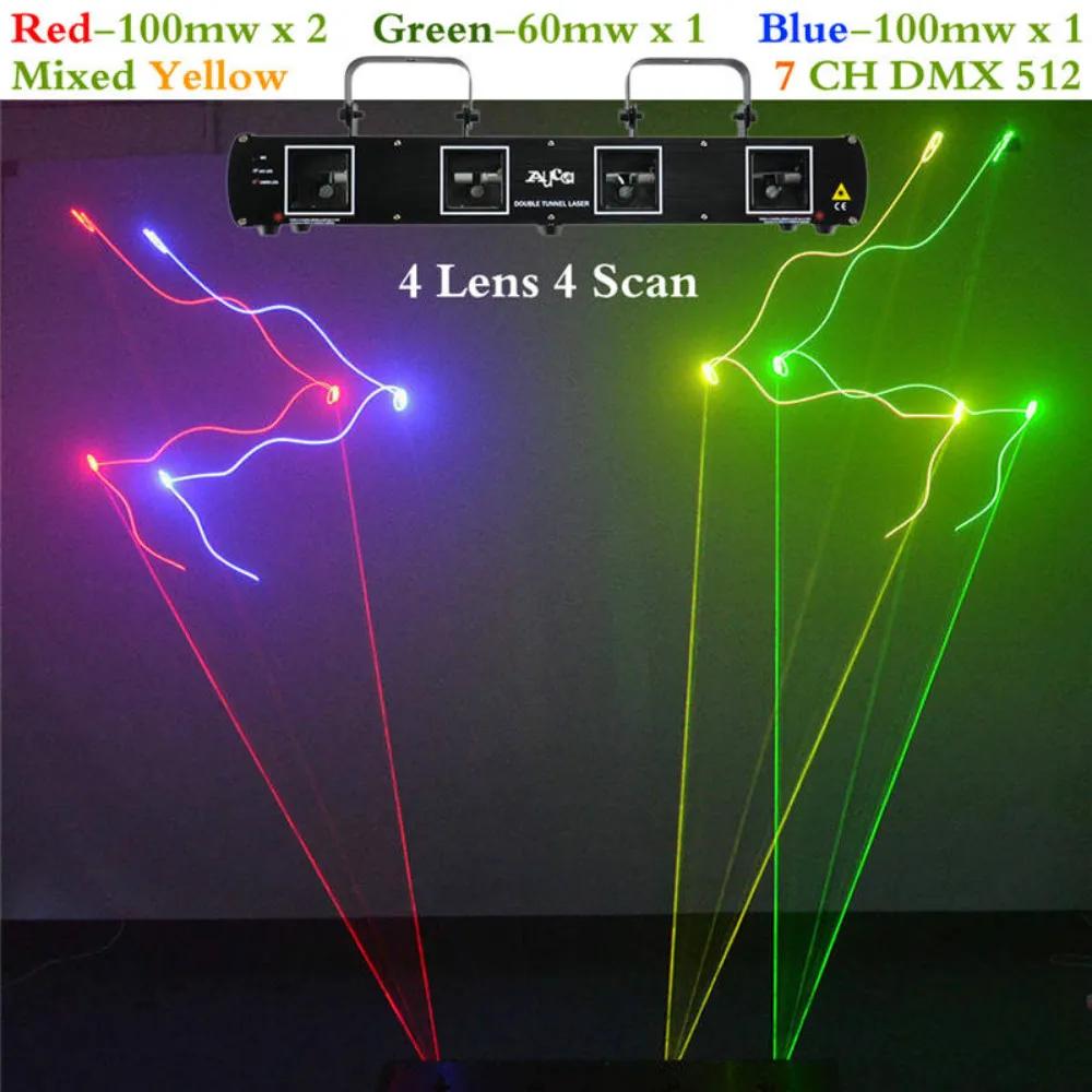 SHINP 4 Lens 7CH DMX RGBY Laser Animation Scanner Beam Stage Lighting Projector DJ Disco Party Show Pro LED Dance Lights DL55C+