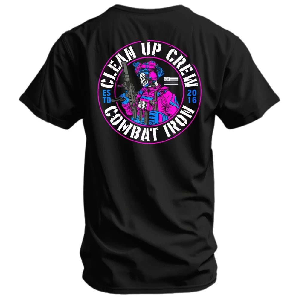 2026 Circle Pink Skeleton Tactical Soldier T-Shirt Mens Cotton O-neck Retro Round Frame Print Military Short Sleeve Tee