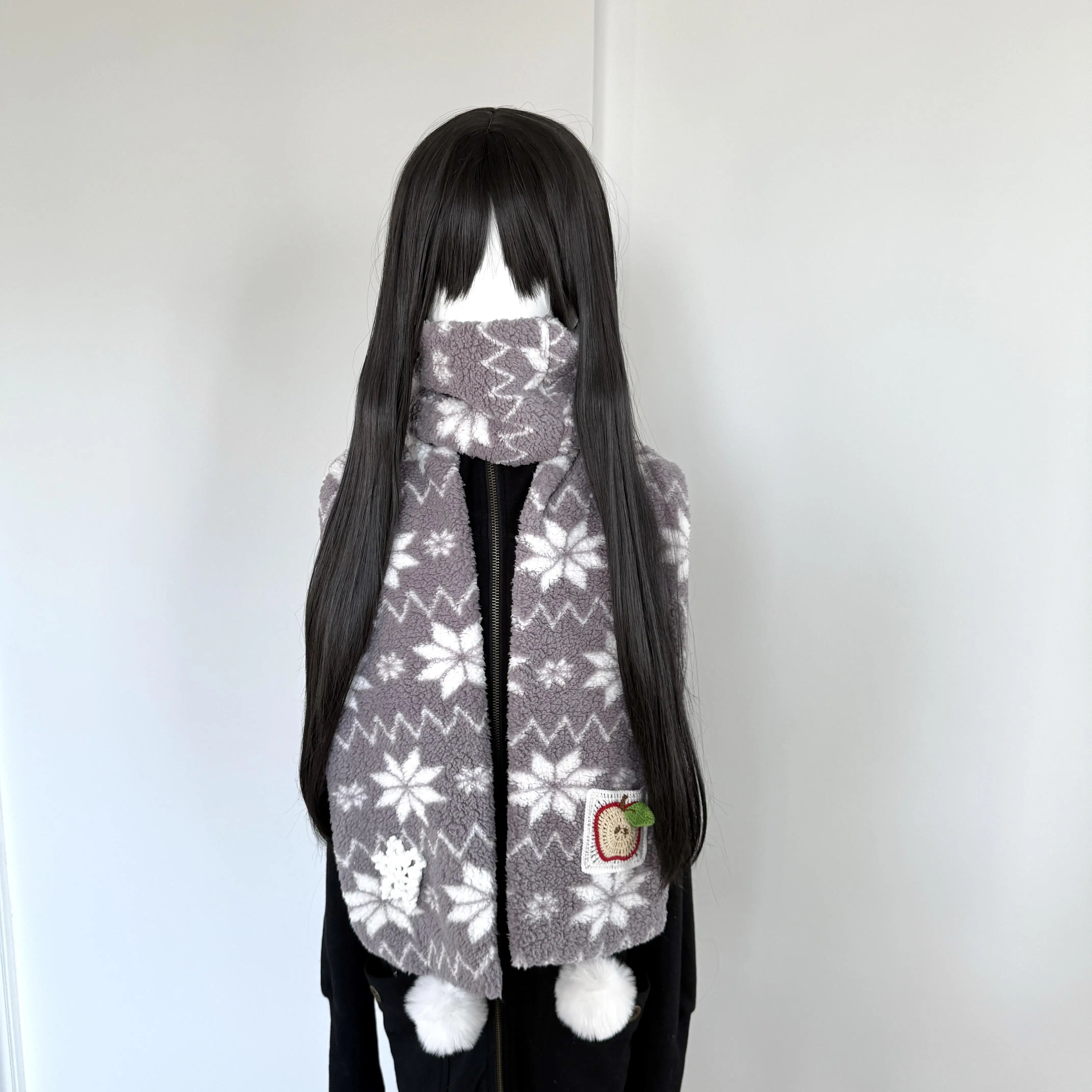 ผ้าพันคอผู้หญิงอเนกประสงค์ลายลูกบอลคริสต์มาส ผ้าพันคอปักลายการ์ตูนน่ารักสไตล์ญี่ปุ่น ลายเกล็ดหิมะ ผ้าพันคออุ่นๆ สำหรับฤดูใบไม้ร่วงและฤดูหนาว