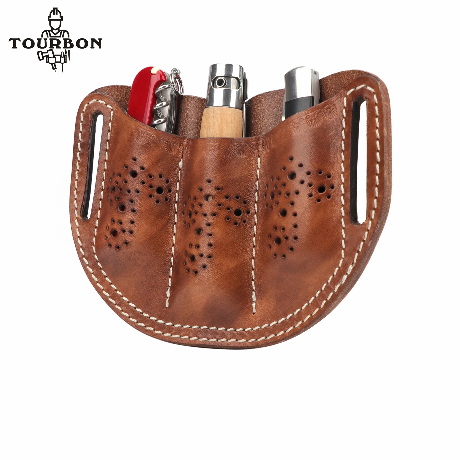 Tourbon Leather EDC Pocket Organizer for Folding Knife Mini Knife Slip Pouch Multitool Holder Knife Sheath with 3 Pockets