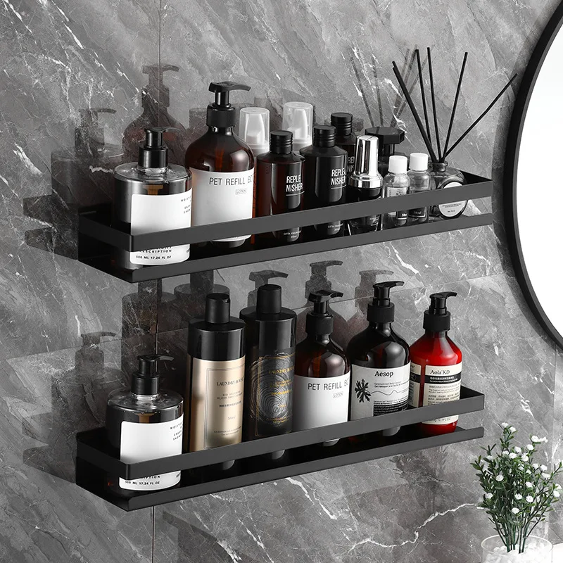 Bathroom Shelf Organizer Storage for Wall Shelves Stainless Steel Without Drilling Toilet Shower Kitchen Accessories Black