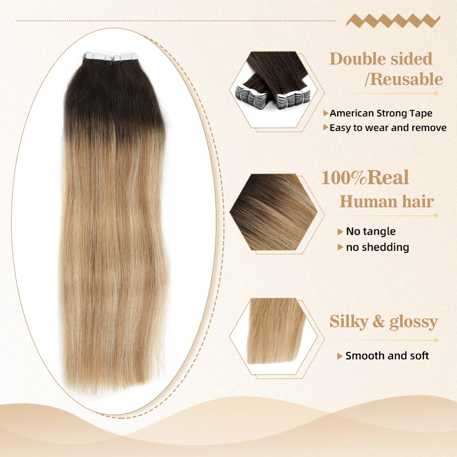 Neitsi Human Hair Tape In Extension Hair Style US Strong Adhesive Tape Natural Human Hair Extensions Ombre Blonde For Salon