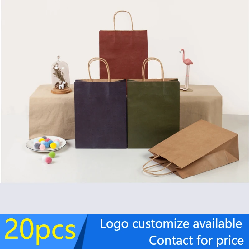 

20 pcs Color Thickened Kraft Paper Handbag Custom Logo Multi-color Packaging Bag Customized Handbag for Gift Clothing