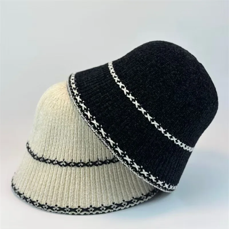 

MAXSITI U Shenier Knitted Bucket Hats for Women winter Fashionable Retro Design contrast Fisherman Hat warm Basin cap