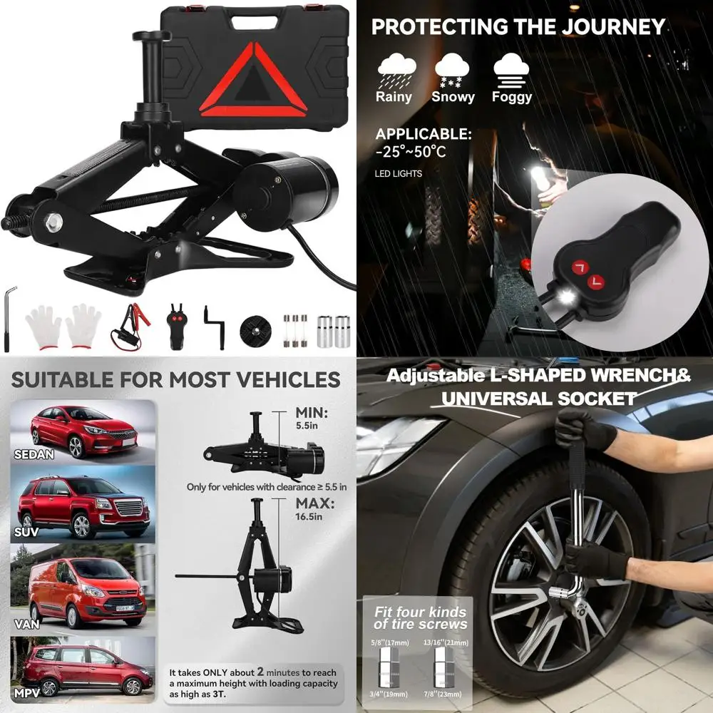 

12V 3-Ton Portable Electric Scissor Car Jack Kit for SUV, Sedan, and Tire Change Assistance