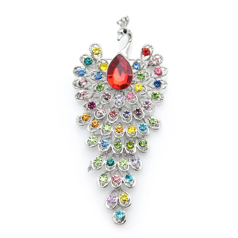 Wuli&baby Big Rhinestone Peacock Bird Brooches Women Beauty 3-color Bird Animal Weddings Party Office Brooch Pins Gifts