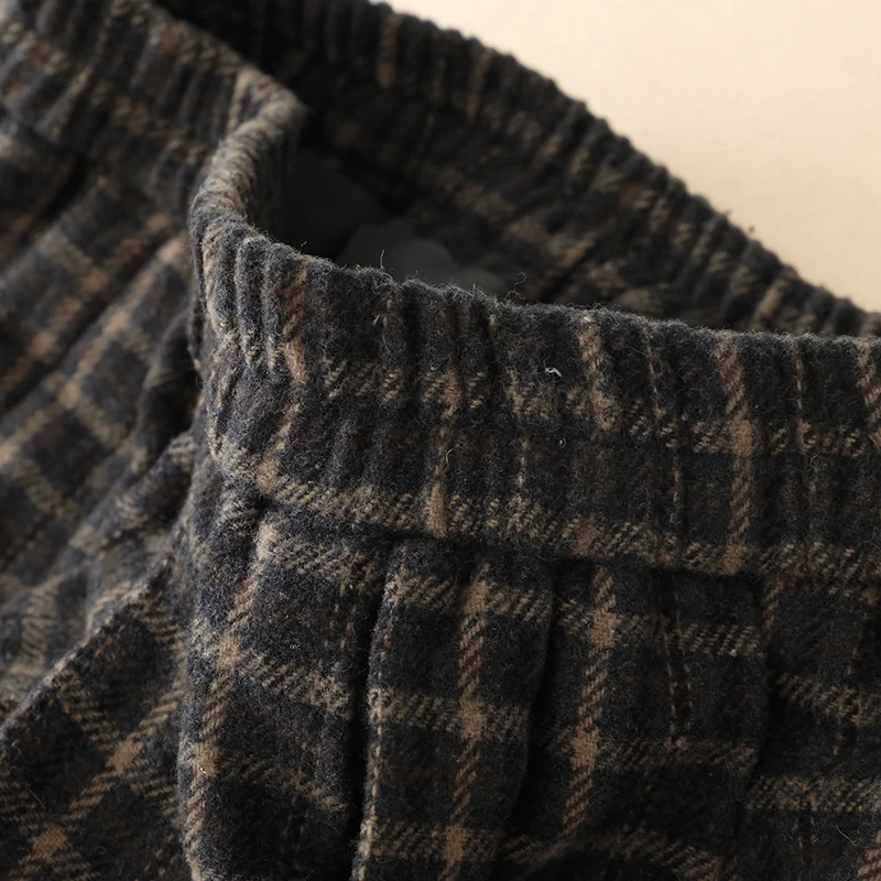 Spódnica w kratę Thiened, krój A, brązowa, z wysokim stanem, elastyczna talia, wełniana, długa spódnica, jesień-zima, uniwersalna, do pracy, ciepła.