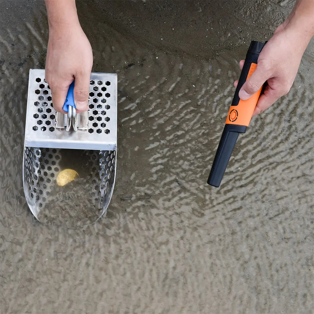 Pá de colher inoxidável com alça, Metal Detector Tool, Fast Sifting Metal Detecting, Treasure Hunting, Beach Sand Tool