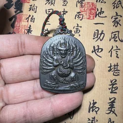 Tibet Temple Collection Old Iron Buddha's Warrior Attendant Statue Pendant Amulet