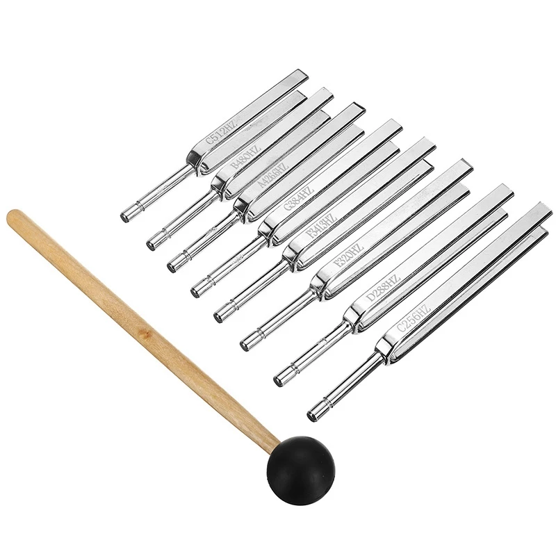 8 Piece Steel Tuning Fork Set 256-512HZ Mallet Vibration Therapy Tools Stainless Steel