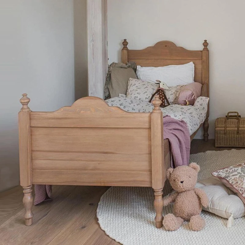 

American solid wood guardrail children's bed French retro medium and ancient style small apartment sled bed