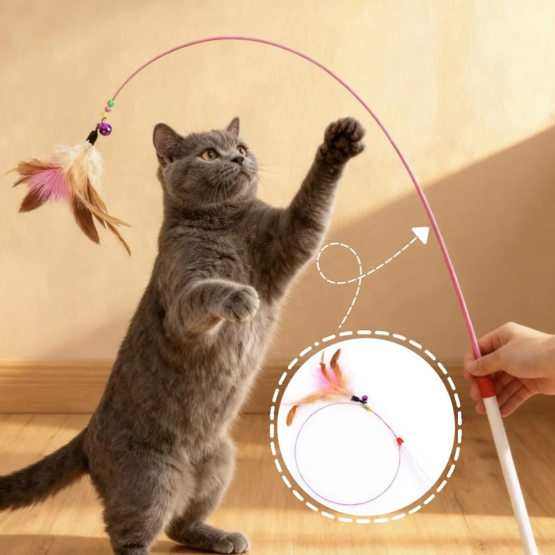 Steel Wire Cat Teasing Stick with Butterfly Feather & Bell Interactive Pet Toy for Kitten Training Entertainment
