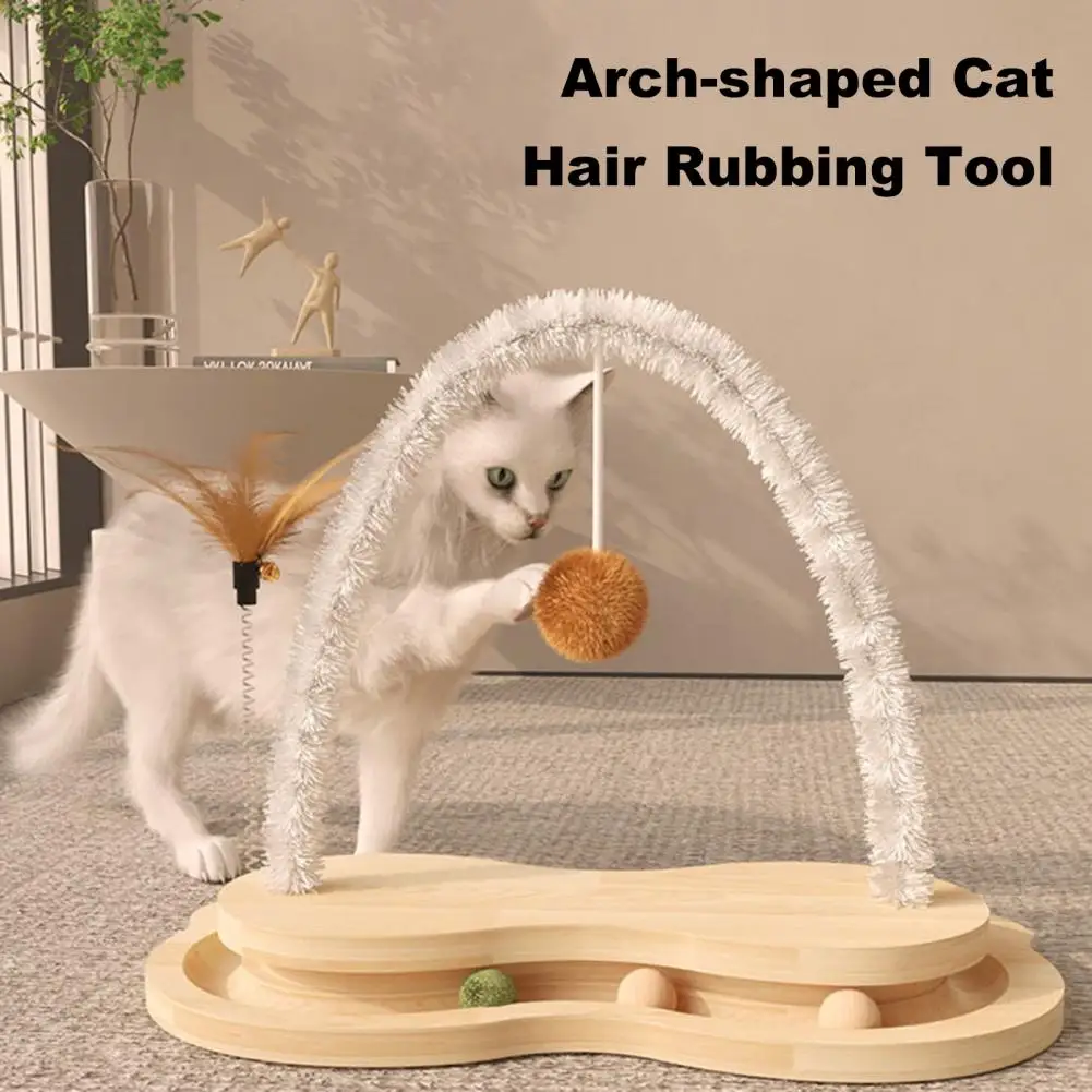 Arch-shaped Cat Hair Rubbing Tool Cat Grooming Arch Toy with Plush Ball Scratcher Massager for Indoor Cats Self Groomer for Pet