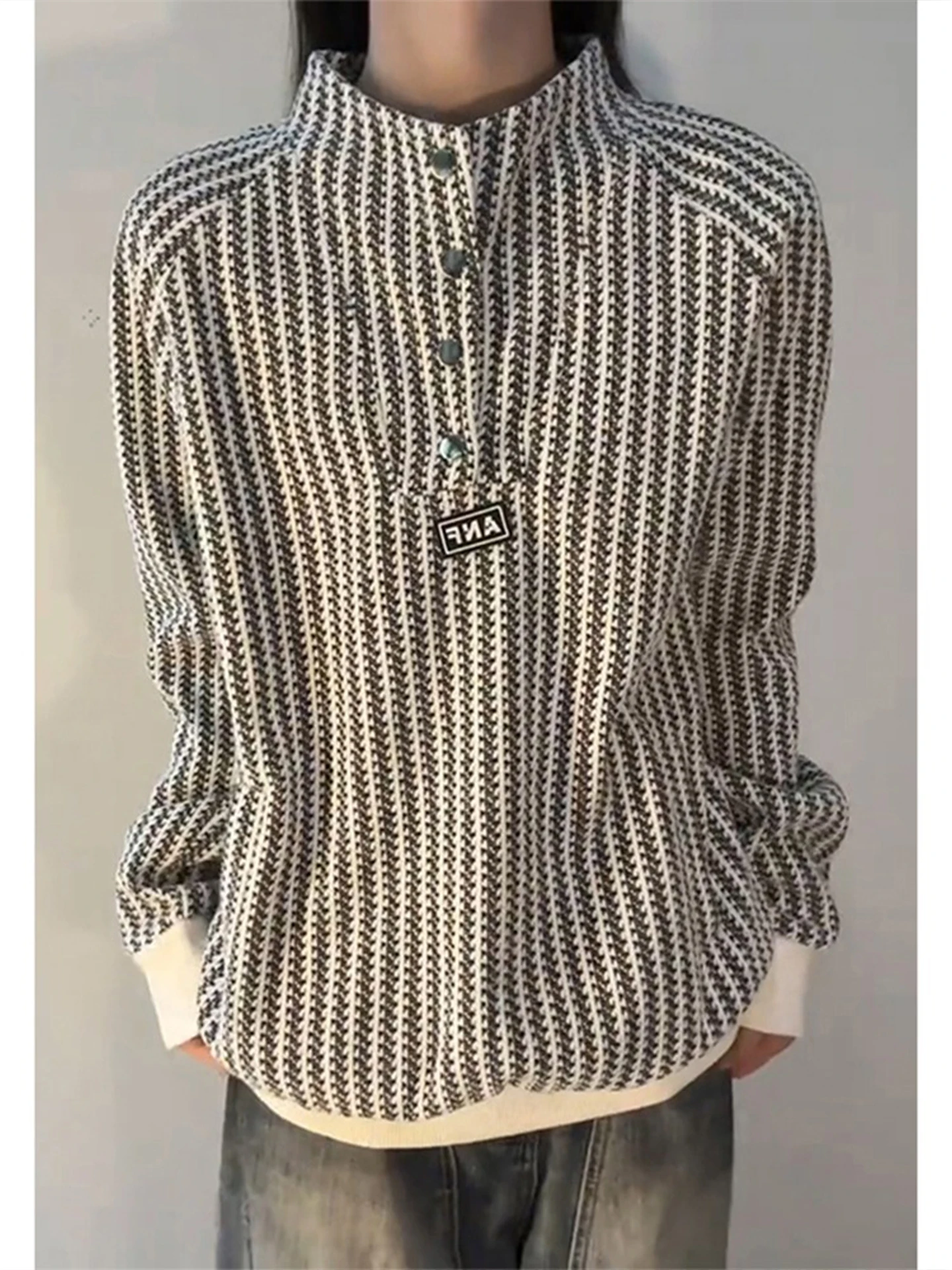 

Мужская толстовка с узором Fibone на пуговицах, с длинными рукавами, воротником-стойкой, плотная, износостойкая, осенняя, модная, в американском стиле