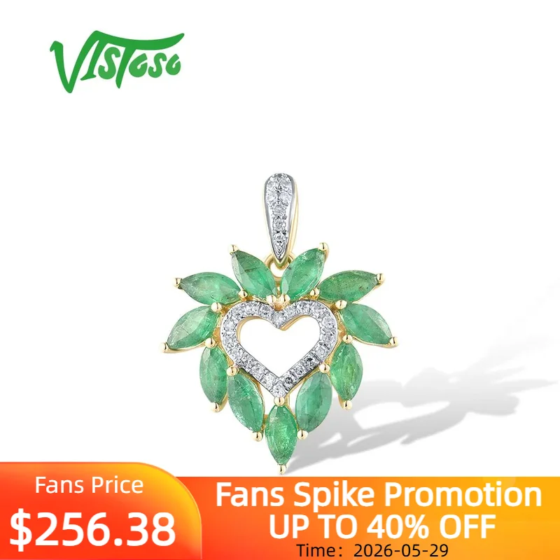 

VISTOSO 14K 585 Yellow Gold Pendants For Women Sparkling Diamond ‌Heart Shape Marquise Cut Emerald Trendy Love Gift Fine Jewelr