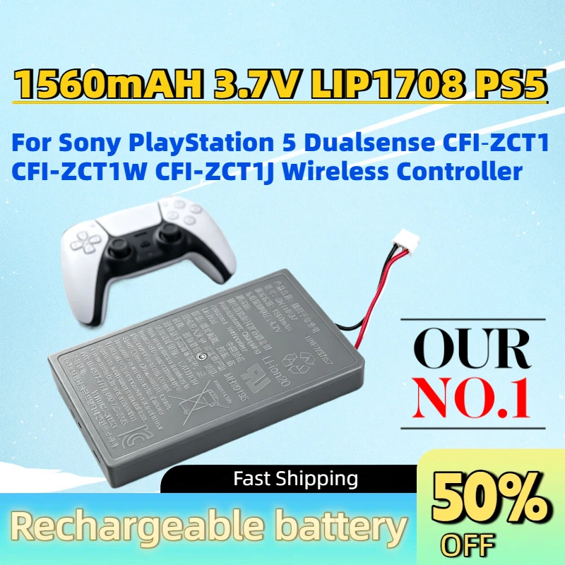 Upgrade 1560mAH 3.7V LIP1708 PS5 Battery for Sony PlayStation 5 Dualsense CFI‑ZCT1 CFI-ZCT1W CFI-ZCT1J Wireless Controller
