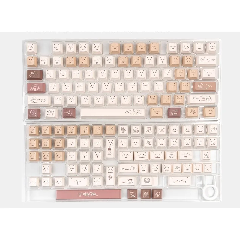 Coffee Cat Transparent Theme Keycaps Set Customized PBT Cherry Profile Keyboard Caps for Mechanical Keyboard Accessories MX