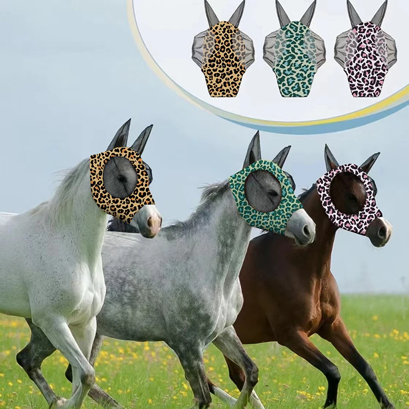 1Pc Horse Face Mask Anti Fly Breathable Stretch Knitted Mesh Anti Mosquito Mask Horse Riding Equestrian Equipment